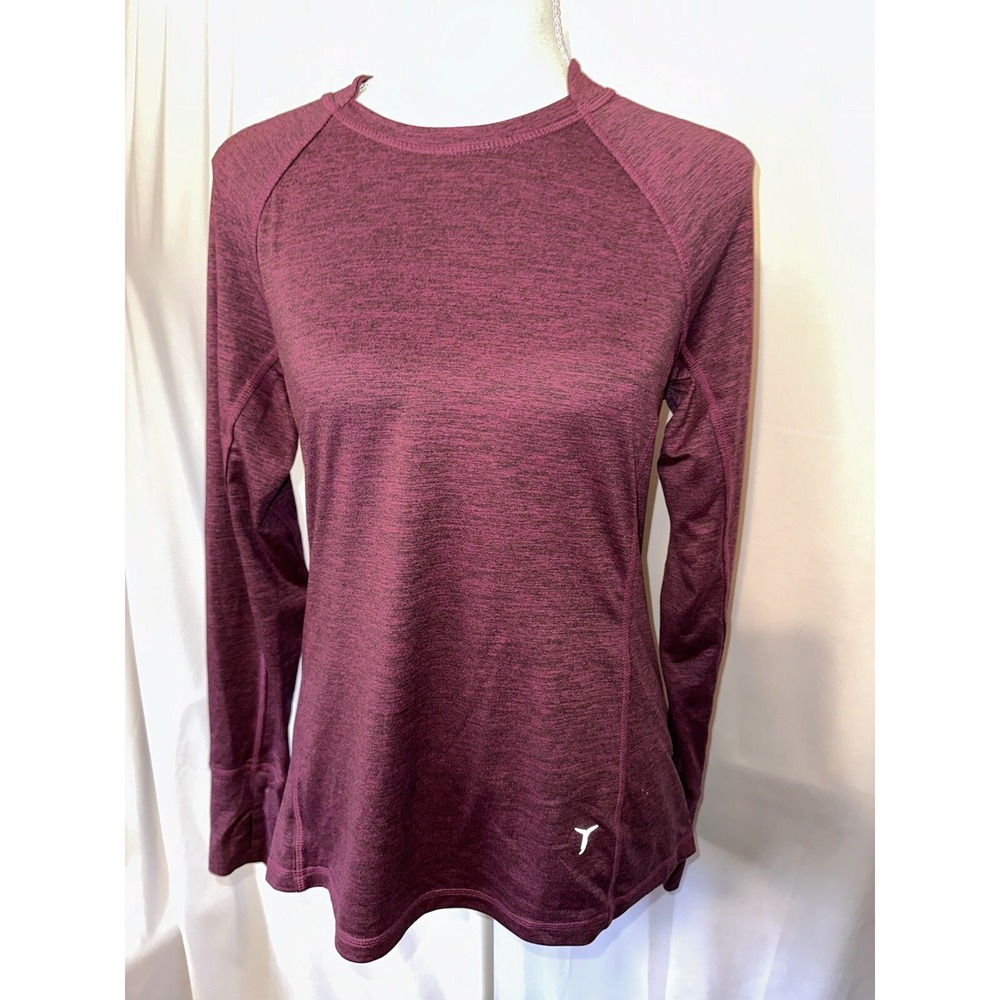 Old Navy Active Top Womens S Plum Semi Fitted Long Sleeve Logo Stretch Crew Neck